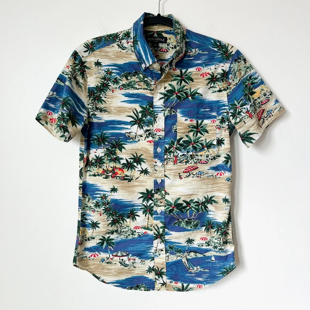 J.Crew‎ Mercantile Flex Short Sleeve Tropical Print Button Up Shirt Mens Small